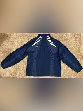 adidas Men's Navy Blue Full-Zip Performance Jacket with White Stripes